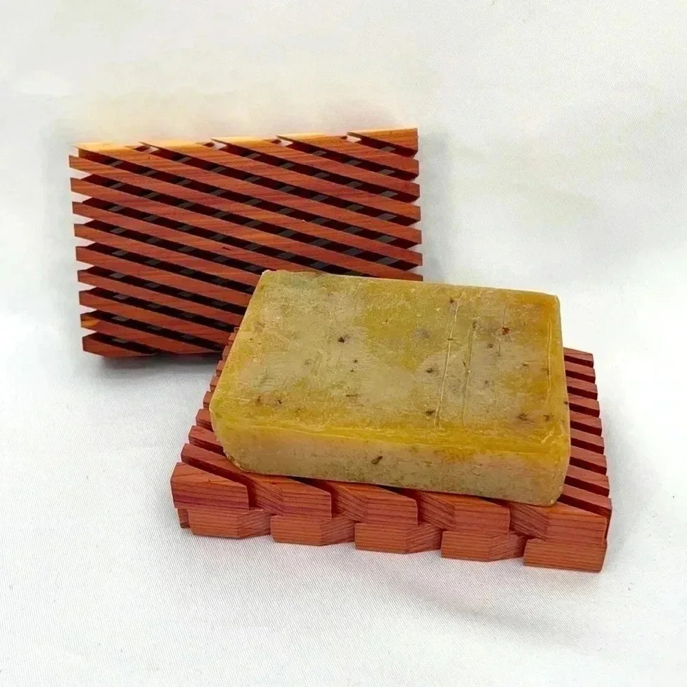 Homemade Cedar Soap Dish Holder Set of 2 New 4” x 2.5”